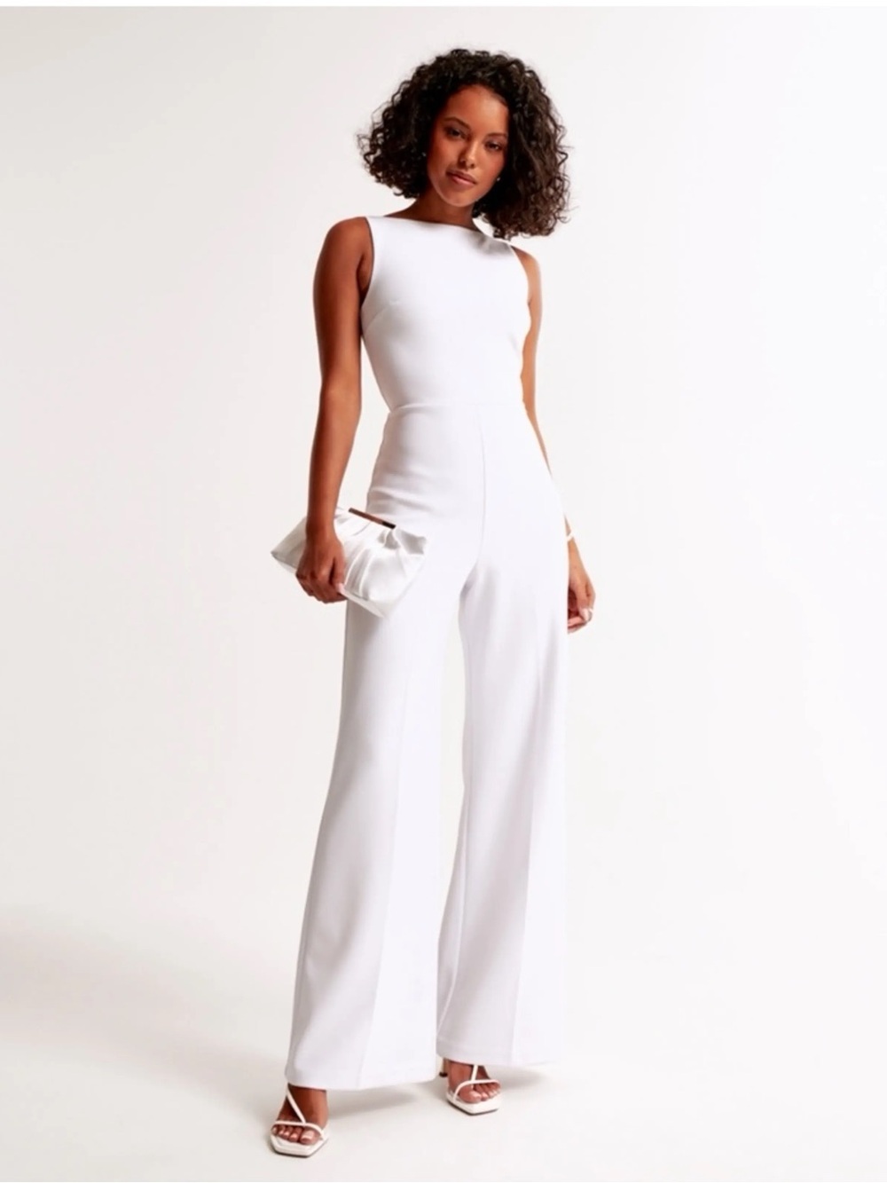Abercrombie & Fitch White Sleeveless Wide-Leg Jumpsuit